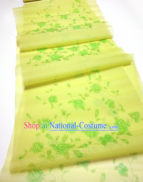 Asian Chinese Traditional Roses Pattern Design Light Green Veil Fabric China Hanfu Silk Material