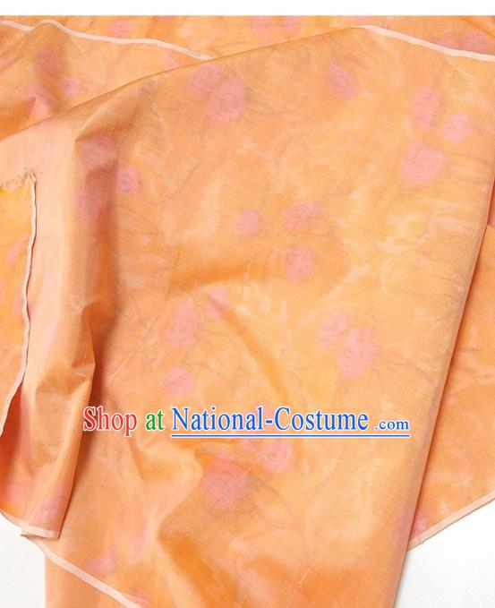 Chinese Traditional Peach Flowers Pattern Design Orange Silk Fabric Asian China Hanfu Silk Material