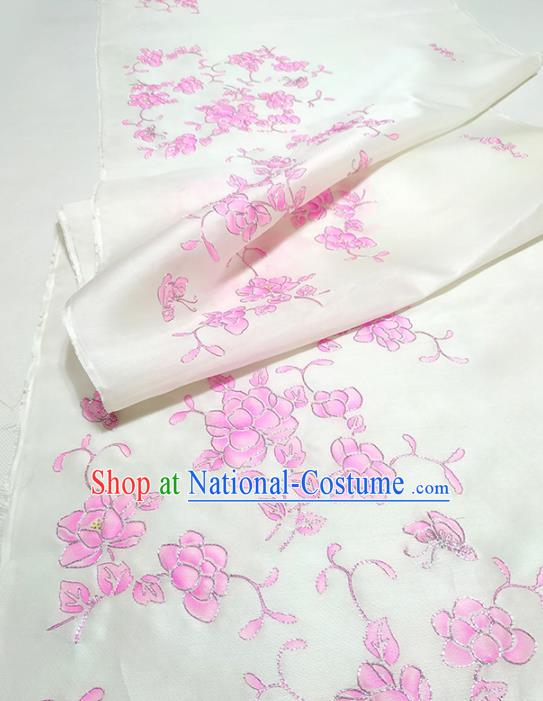 Chinese Traditional Embroidered Pattern Design White Silk Fabric Asian China Hanfu Silk Material