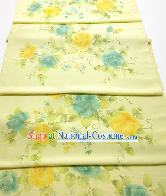 Chinese Traditional Roses Pattern Design Yellow Silk Fabric Asian China Hanfu Silk Material