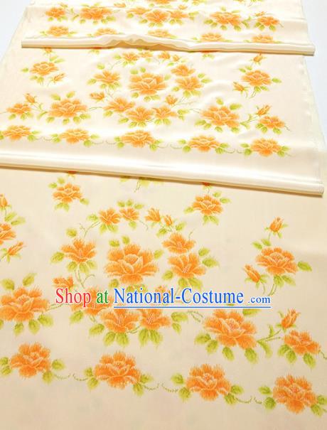 Chinese Traditional Roses Pattern Design Beige Silk Fabric Asian China Hanfu Silk Material