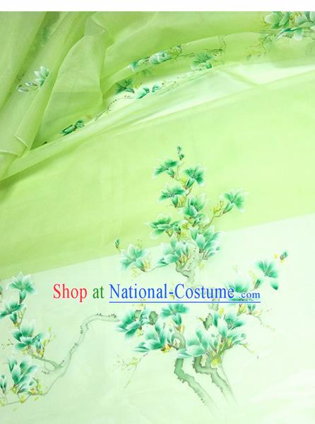 Chinese Traditional Yulan Magnolia Pattern Design Green Silk Fabric Asian China Hanfu Silk Material