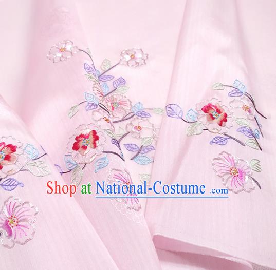 Chinese Traditional Embroidered Flowers Pattern Design Pink Silk Fabric Asian China Hanfu Silk Material