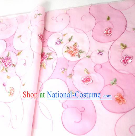 Chinese Traditional Embroidered Peony Pattern Design Pink Silk Fabric Asian China Hanfu Silk Material