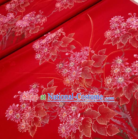 Chinese Traditional Flowers Pattern Design Red Silk Fabric Asian China Hanfu Silk Material