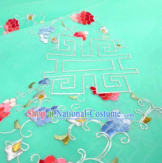 Chinese Traditional Embroidered Flowers Pattern Design Green Silk Fabric Asian China Hanfu Silk Material