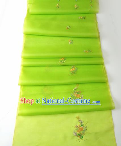 Chinese Traditional Embroidered Flowers Pattern Design Light Green Silk Fabric Asian China Hanfu Silk Material