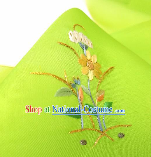 Chinese Traditional Embroidered Flowers Pattern Design Light Green Silk Fabric Asian China Hanfu Silk Material