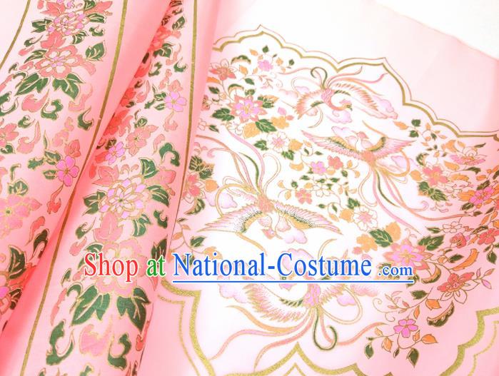 Chinese Traditional Phoenix Flowers Pattern Design Pink Silk Fabric Asian China Hanfu Silk Material