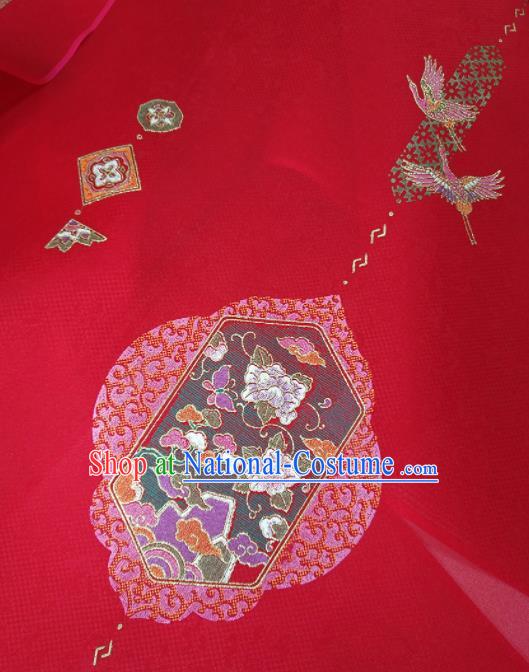 Chinese Traditional Embroidered Crane Pattern Design Red Silk Fabric Asian China Hanfu Silk Material