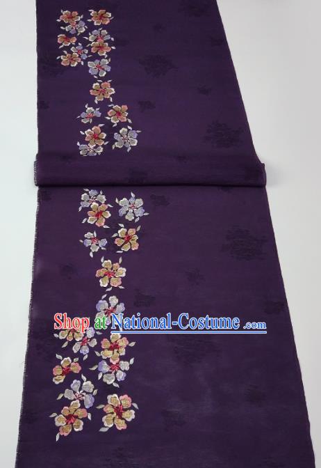 Chinese Traditional Embroidered Pattern Design Deep Purple Silk Fabric Asian China Hanfu Silk Material