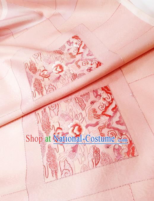 Chinese Traditional Embroidered Pattern Design Pink Silk Fabric Asian China Hanfu Silk Material