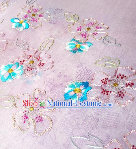 Chinese Traditional Embroidered Flowers Pattern Design Lilac Silk Fabric Asian China Hanfu Silk Material