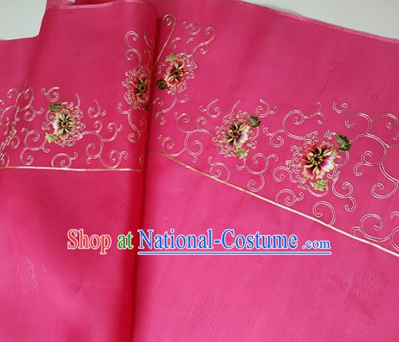 Chinese Traditional Embroidered Peony Pattern Design Rosy Silk Fabric Asian China Hanfu Silk Material