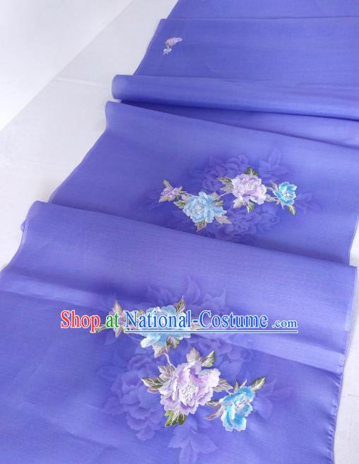 Chinese Traditional Embroidered Peony Pattern Design Lilac Silk Fabric Asian China Hanfu Silk Material