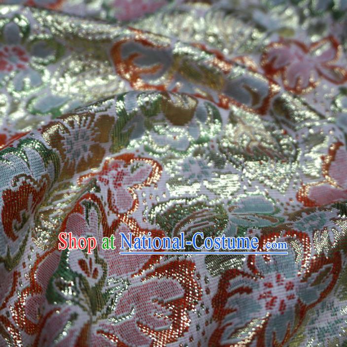 Chinese Traditional Pattern Design White Brocade Fabric Asian Satin China Hanfu Silk Material