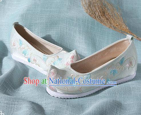 Chinese Handmade Embroidered Twine Flower Light Green Bow Shoes Traditional Ming Dynasty Hanfu Shoes Princess Shoes for Women