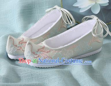 Chinese Handmade Embroidered Dragon Light Green Bow Shoes Traditional Ming Dynasty Hanfu Shoes Princess Shoes for Women