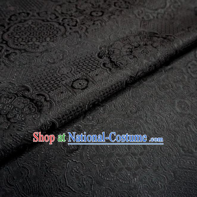 Chinese Traditional Rosette Pattern Design Black Brocade Fabric Asian Satin China Hanfu Silk Material