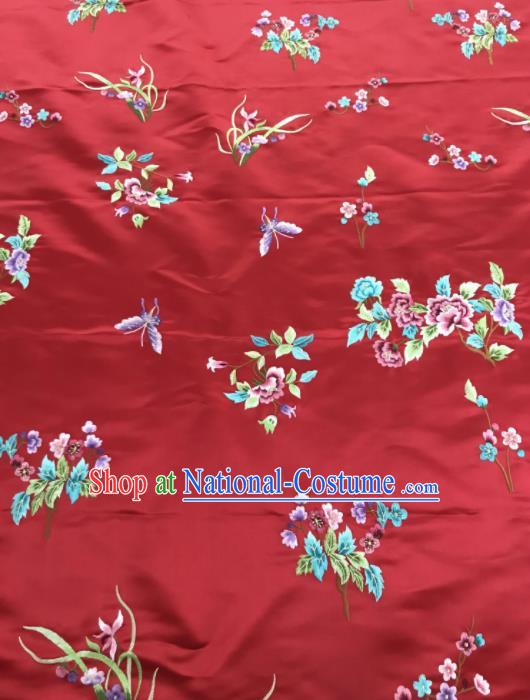 Chinese Traditional Embroidered Butterfly Peony Pattern Design Red Silk Fabric Asian China Hanfu Silk Material