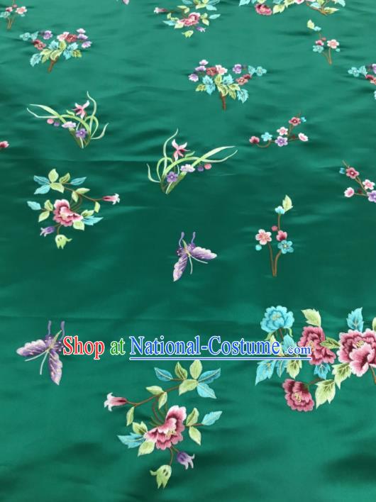 Chinese Traditional Embroidered Butterfly Peony Pattern Design Green Silk Fabric Asian China Hanfu Silk Material