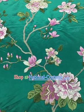 Chinese Traditional Embroidered Yulan Magnolia Pattern Design Green Silk Fabric Asian China Hanfu Silk Material