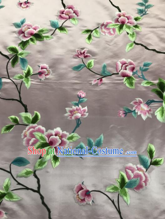 Chinese Traditional Embroidered Lily Flowers Pattern Design Pink Silk Fabric Asian China Hanfu Silk Material