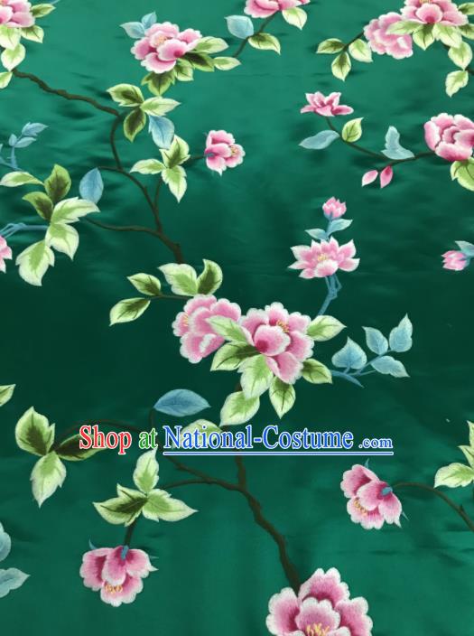 Chinese Traditional Embroidered Lily Flowers Pattern Design Green Silk Fabric Asian China Hanfu Silk Material