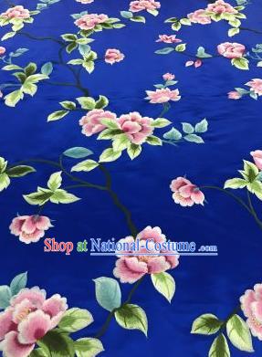 Chinese Traditional Embroidered Lily Flowers Pattern Design Royalblue Silk Fabric Asian China Hanfu Silk Material