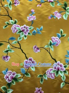 Chinese Traditional Embroidered Lily Flowers Pattern Design Yellow Silk Fabric Asian China Hanfu Silk Material