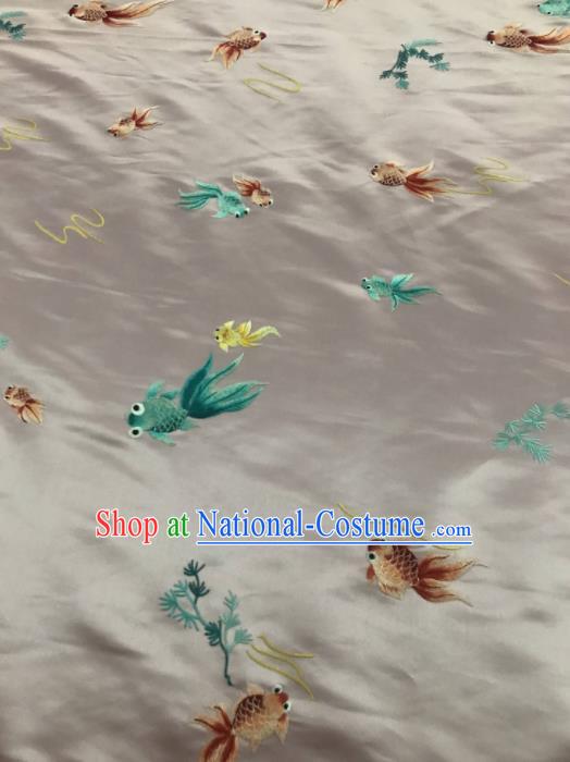 Chinese Traditional Embroidered Goldfish Pattern Design White Silk Fabric Asian China Hanfu Silk Material