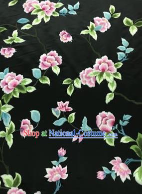 Chinese Traditional Embroidered Lily Flowers Pattern Design Black Silk Fabric Asian China Hanfu Silk Material