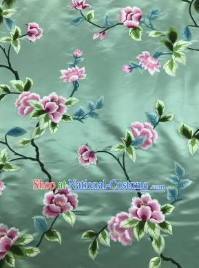 Chinese Traditional Embroidered Lily Flowers Pattern Design Light Green Silk Fabric Asian China Hanfu Silk Material