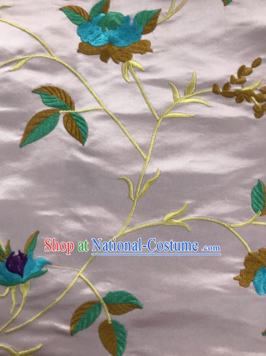 Chinese Traditional Embroidered Vine Flowers Pattern Design Pink Silk Fabric Asian China Hanfu Silk Material