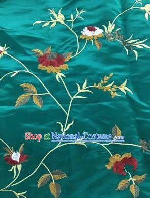 Chinese Traditional Embroidered Vine Flowers Pattern Design Green Silk Fabric Asian China Hanfu Silk Material