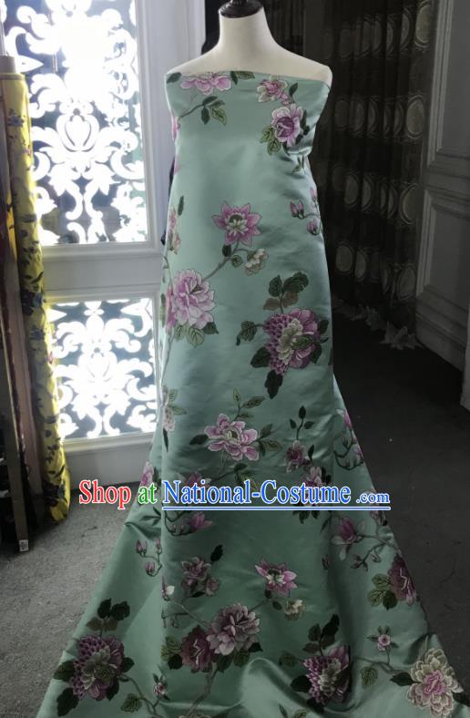 Chinese Traditional Embroidered Peony Pattern Design Light Green Silk Fabric Asian China Hanfu Silk Material