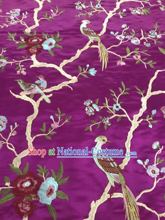 Chinese Traditional Embroidered Begonia Birds Pattern Design Purple Silk Fabric Asian China Hanfu Silk Material