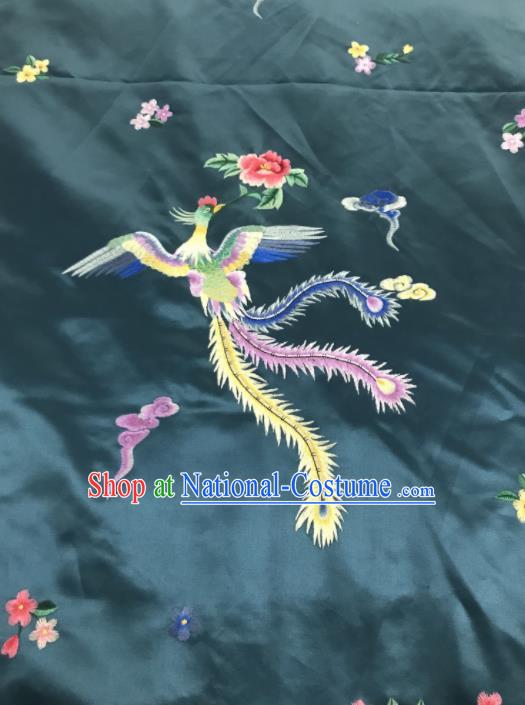 Chinese Traditional Embroidered Phoenix Peony Pattern Design Peacock Green Silk Fabric Asian China Hanfu Silk Material