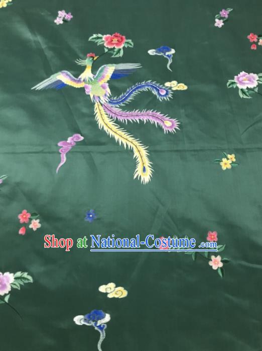 Chinese Traditional Embroidered Phoenix Peony Pattern Design Green Silk Fabric Asian China Hanfu Silk Material