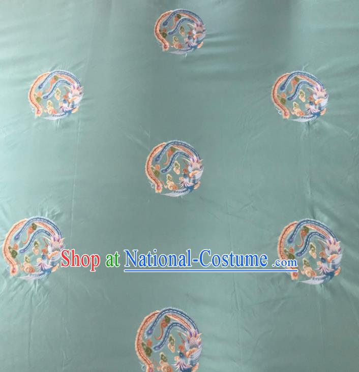 Chinese Traditional Embroidered Round Phoenix Pattern Design Green Silk Fabric Asian China Hanfu Silk Material