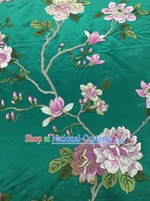 Chinese Traditional Embroidered Peony Pattern Design Green Silk Fabric Asian China Hanfu Silk Material