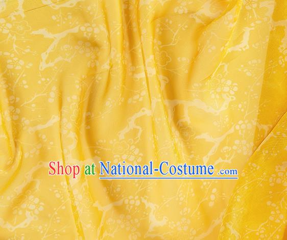 Chinese Traditional Plum Blossom Pattern Design Yellow Chiffon Fabric Asian Satin China Hanfu Material