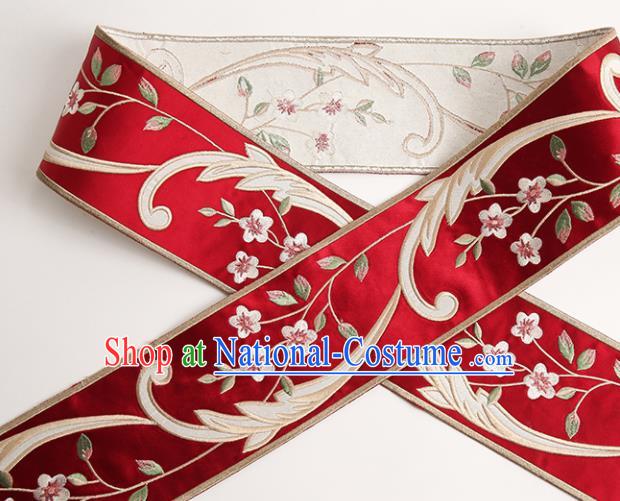 Chinese Traditional Hanfu Red Embroidered Flowers Pattern Band Fabric Asian China Costume Collar Accessories