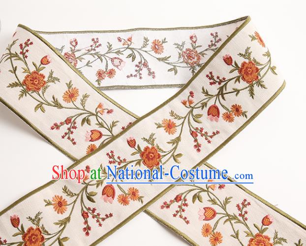 Chinese Traditional Hanfu Beige Embroidered Flowers Pattern Band Fabric Asian China Costume Collar Accessories