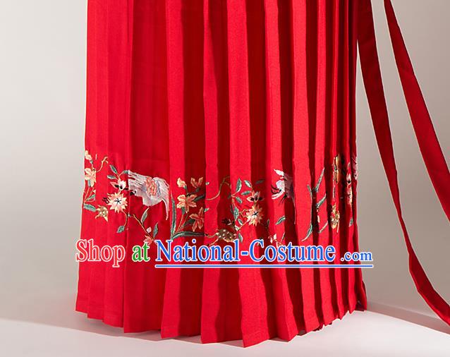 Chinese Traditional Embroidered Deer Pattern Design Red Flax Fabric Asian China Hanfu Material