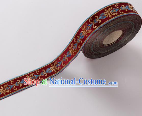 Chinese Traditional Hanfu Embroidered Pattern Purplish Red Waistband Lace Fabric Asian China Costume Collar Accessories