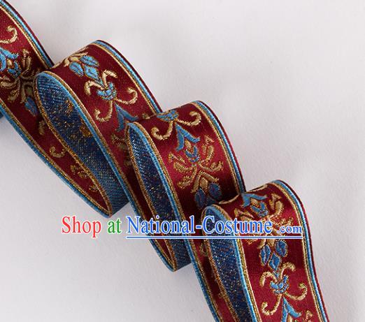 Chinese Traditional Hanfu Embroidered Pattern Purplish Red Waistband Lace Fabric Asian China Costume Collar Accessories