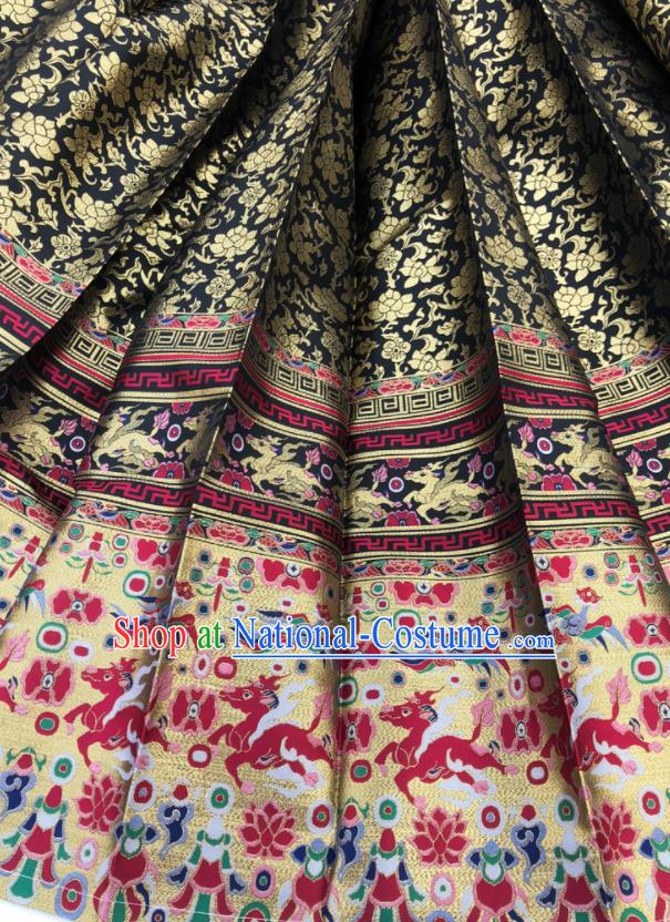 Chinese Traditional Kylin Pattern Design Black Brocade Fabric Asian China Satin Hanfu Material