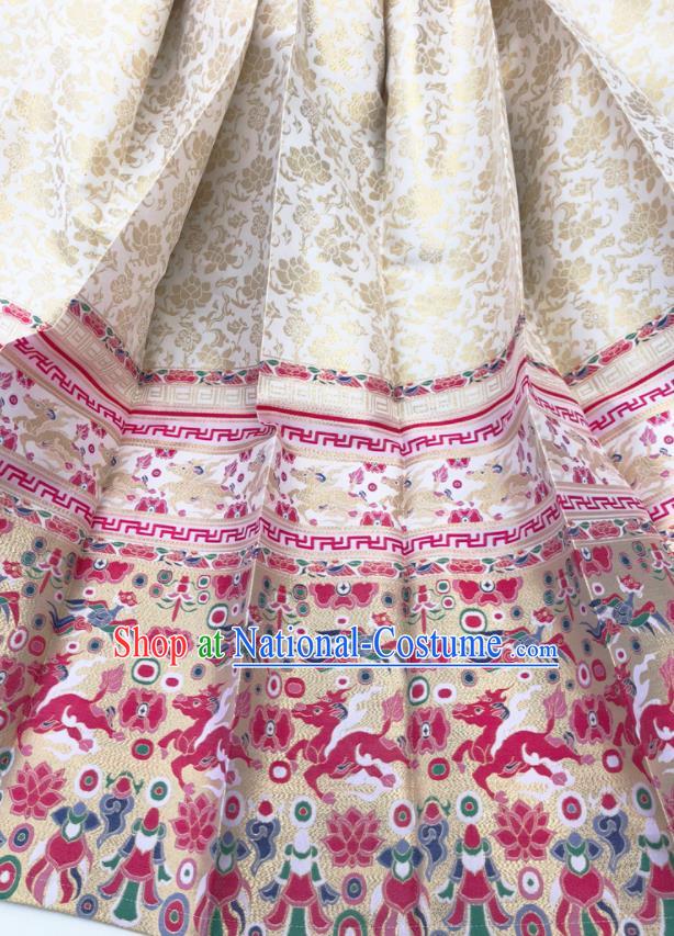 Chinese Traditional Kylin Pattern Design White Brocade Fabric Asian China Satin Hanfu Material