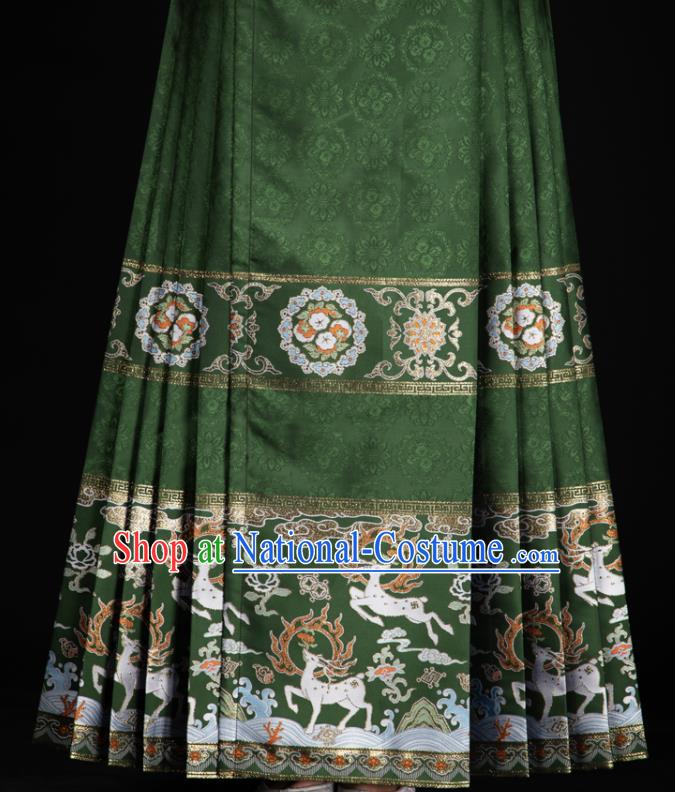 Chinese Traditional Colorful Deer Pattern Design Green Brocade Fabric Asian China Satin Hanfu Material